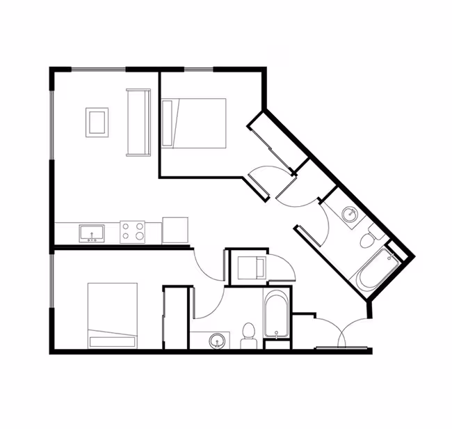2bed B 420 floor plan